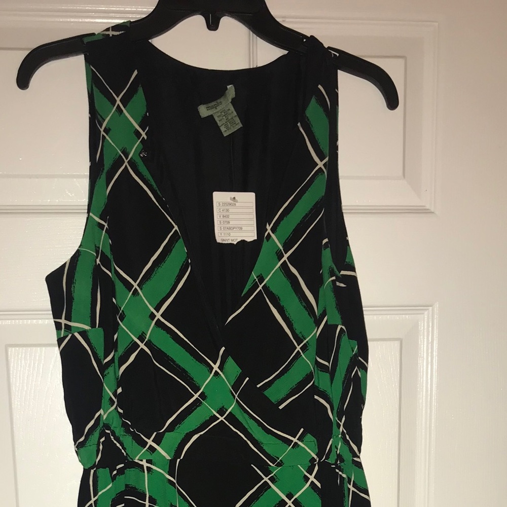 Anthro wrap dress in a vibrant green plaid motif